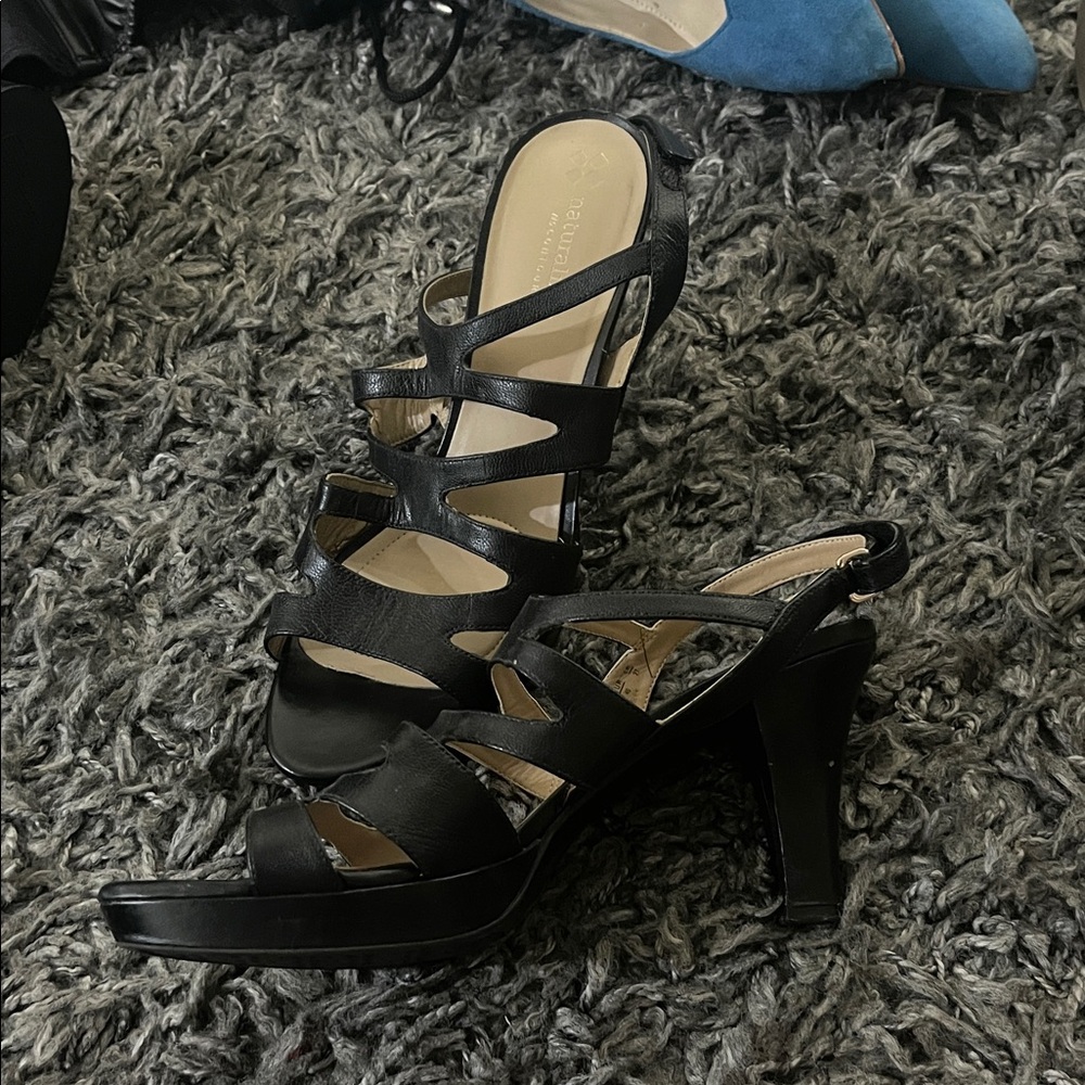 Naturalizer Black Strappy Heels with Velcro buckle